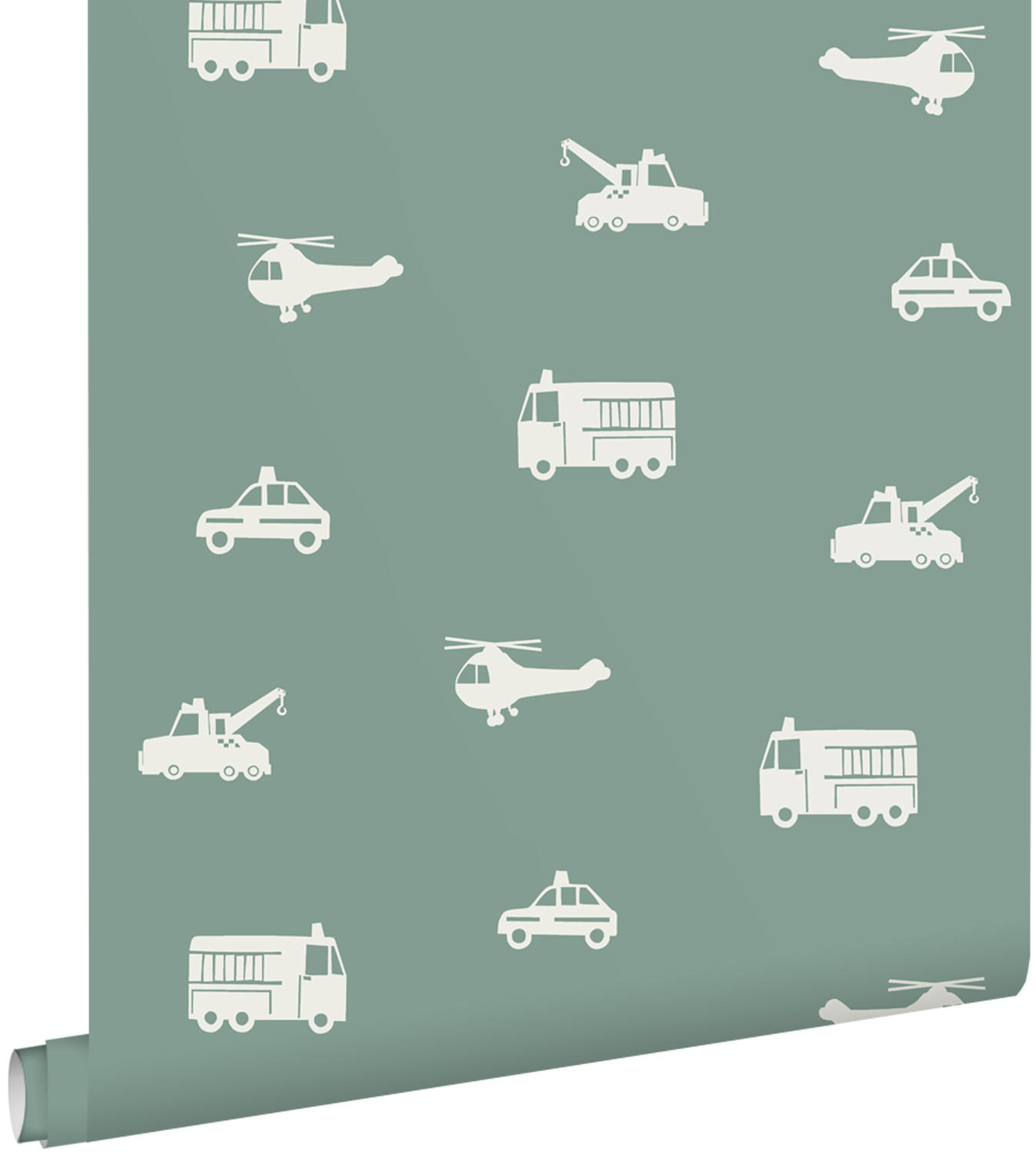 TAPETE Autos, Löschfahrzeuge, Hubschrauber und Kräne 53 cm x 10.05 m - Blau, Papier (53/0.1cm) - ESTAhome