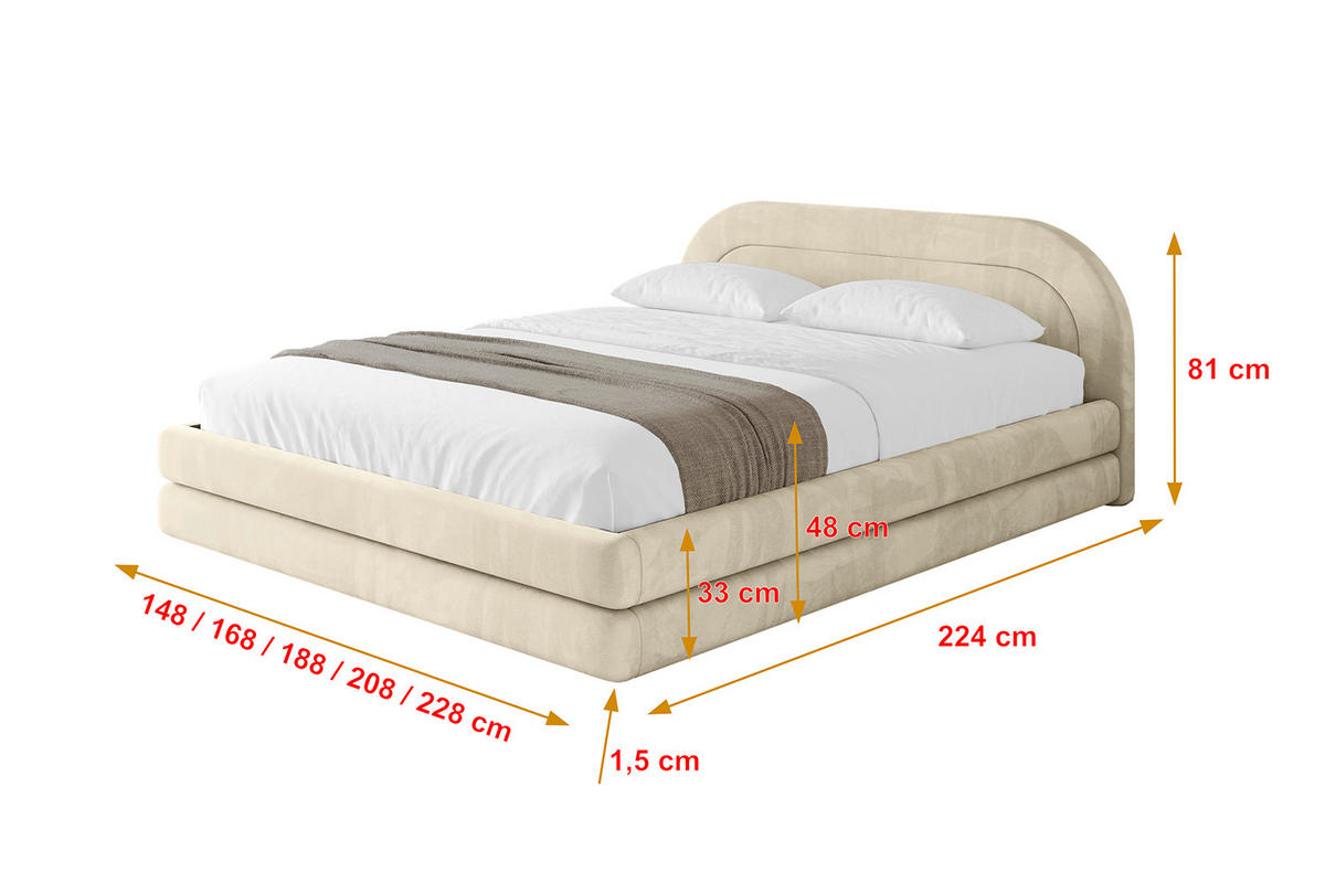 POLSTERBETT mit Bettkasten und Lattenrost, Bett mit Matratze H3/H4 - LERIS-v1 140x200 Beige - Ecru, Holzwerkstoff/Textil (140/200cm) - ALTDECOR