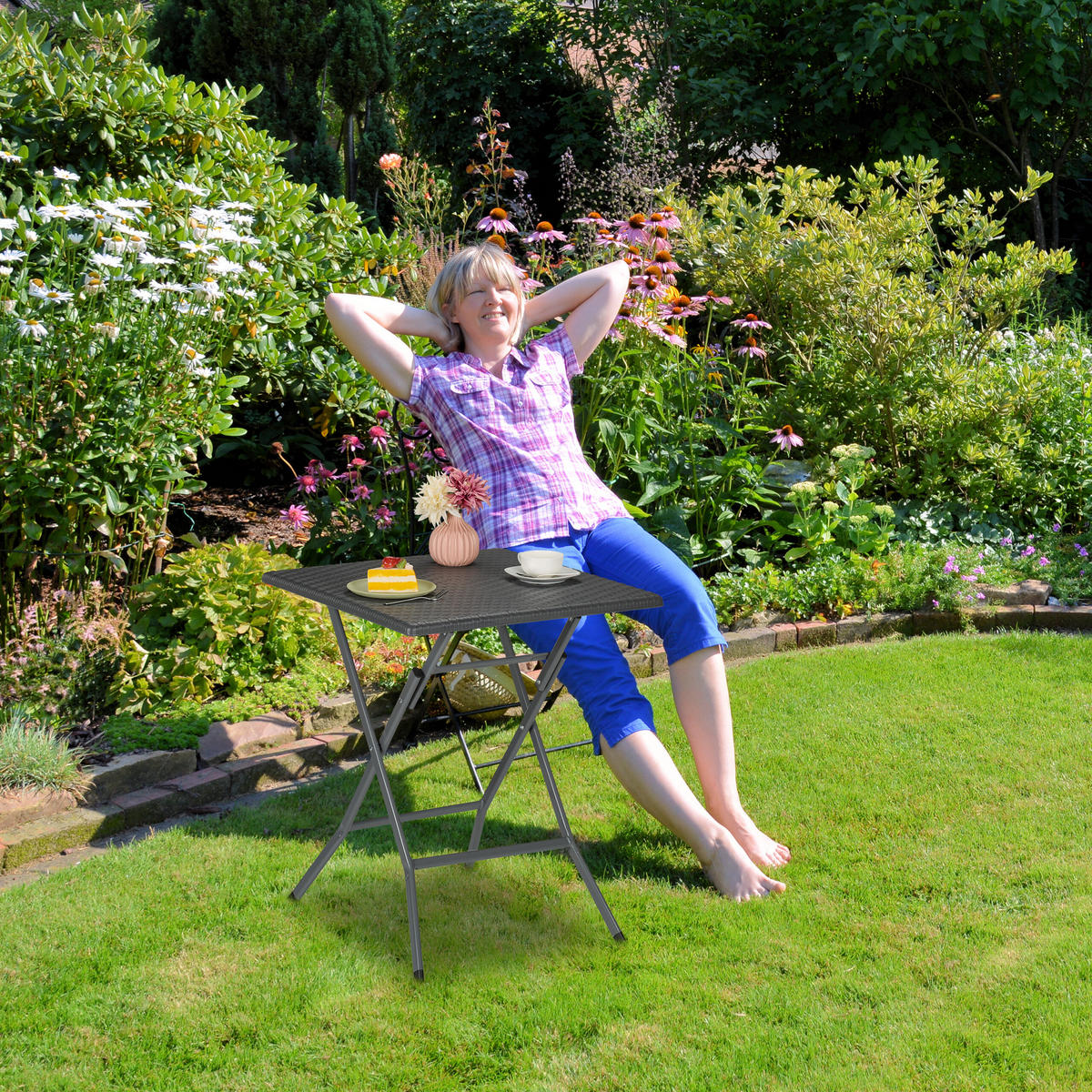 GARTENTISCH - Grau, Kunststoff/Metall (62/62/73cm) - Relaxdays