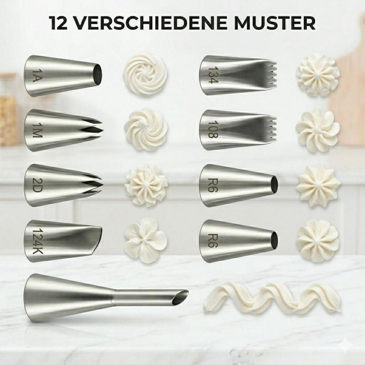 SPRITZTÜLLEN 12-teiliges Set Edelstahl - Silberfarben, Metall (2.5/2.5/9.5cm)