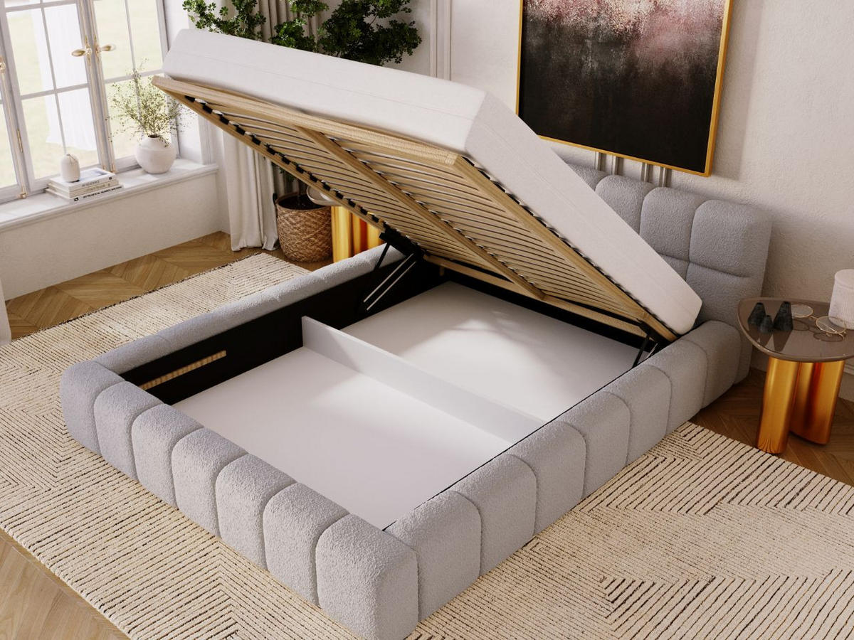 POLSTERBETT Alicante Bouclé-Stoff 160x200 Hellgrau - Hellgrau, Textil (160/200cm) - Graingold