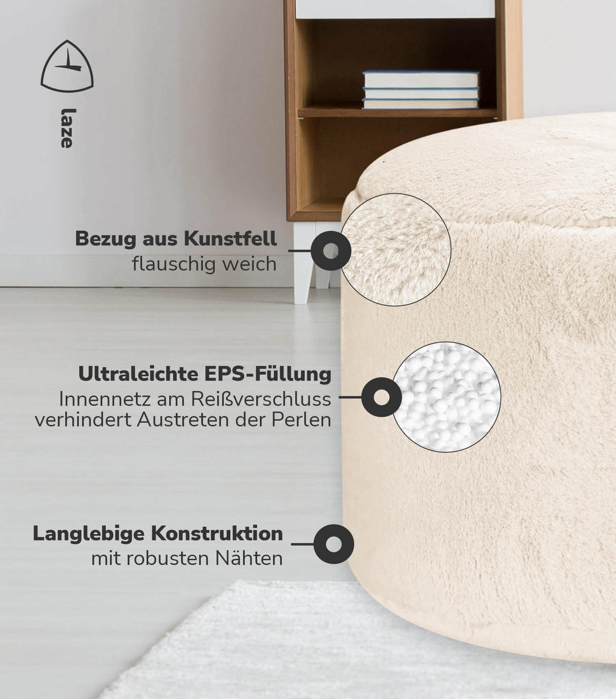 POUF Kunstfell Der Flauschige - Beige, Textil (60/40/60cm) - Mokebo