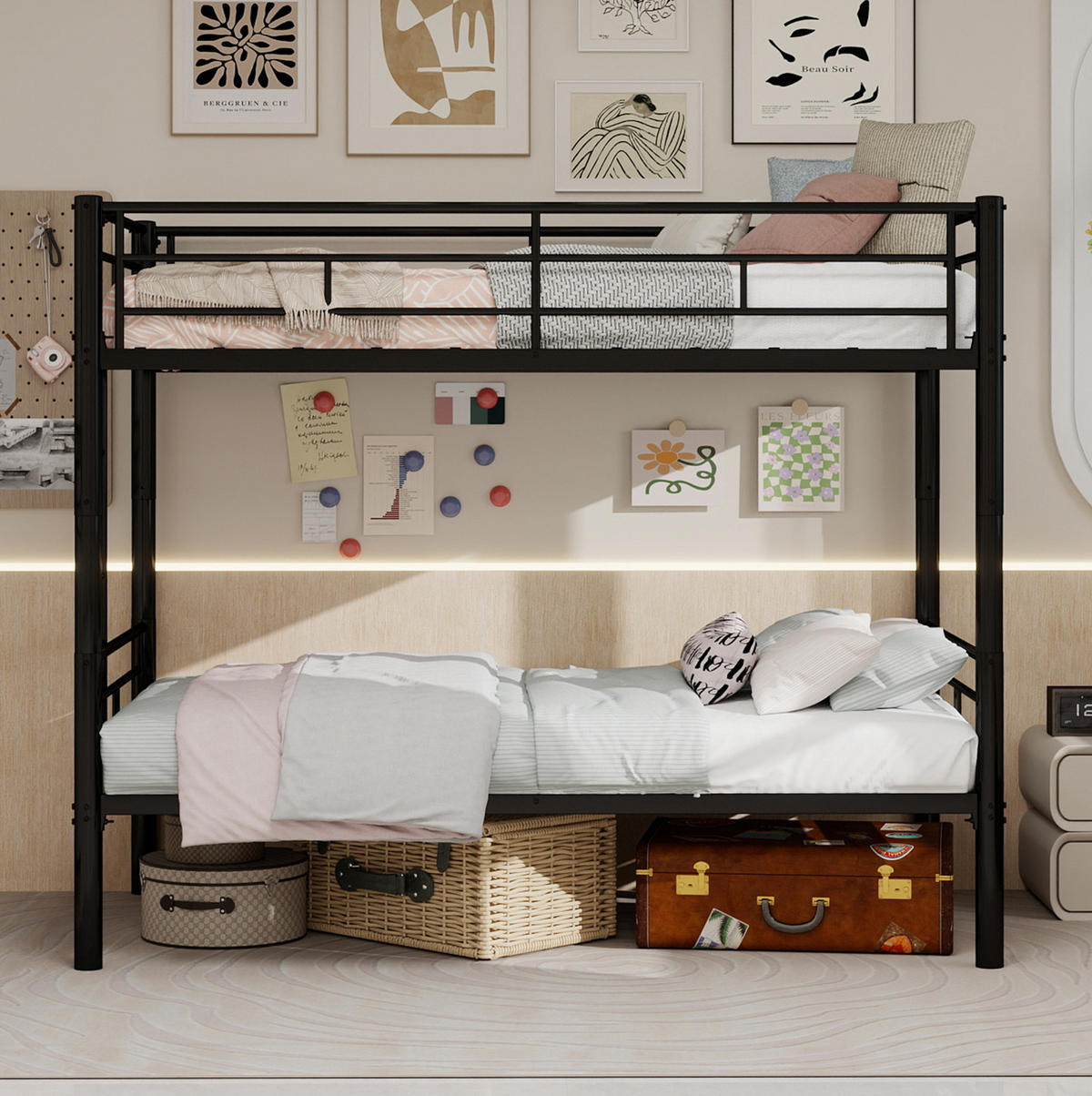 ETAGENBETT umbaubar 196/103/156 cm, Schwarz mit Leiter und Geländer - Schwarz, Metall (90/190cm) - MIVRAY