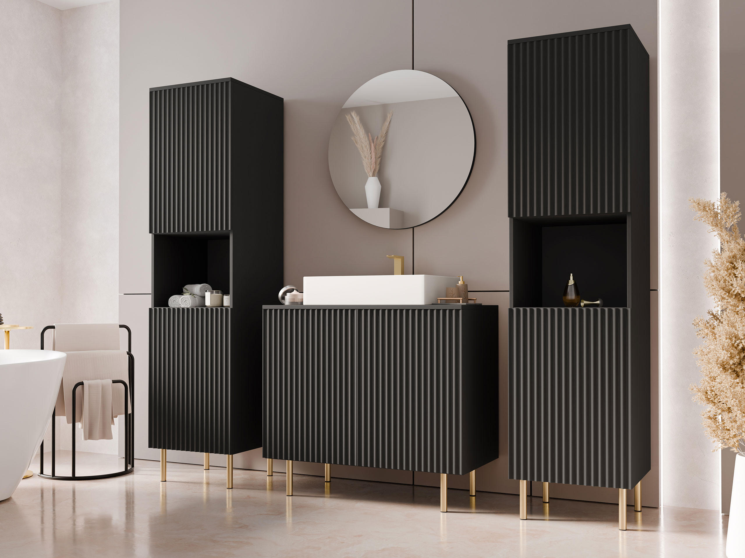 BADMÖBEL-SET Nubia VI - Goldfarben/Schwarz, Holzwerkstoff/Metall (87/79/45cm) - MIRJAN24