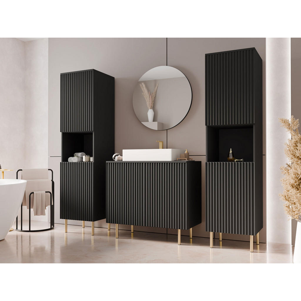 Thumbnail - Mirjan24 Badmöbel-Set, Schwarz, Holzwerkstoff, 87x79x45 cm, Badezimmer, Badmöbelsets & Badmöbelserien, Badmöbel-Sets