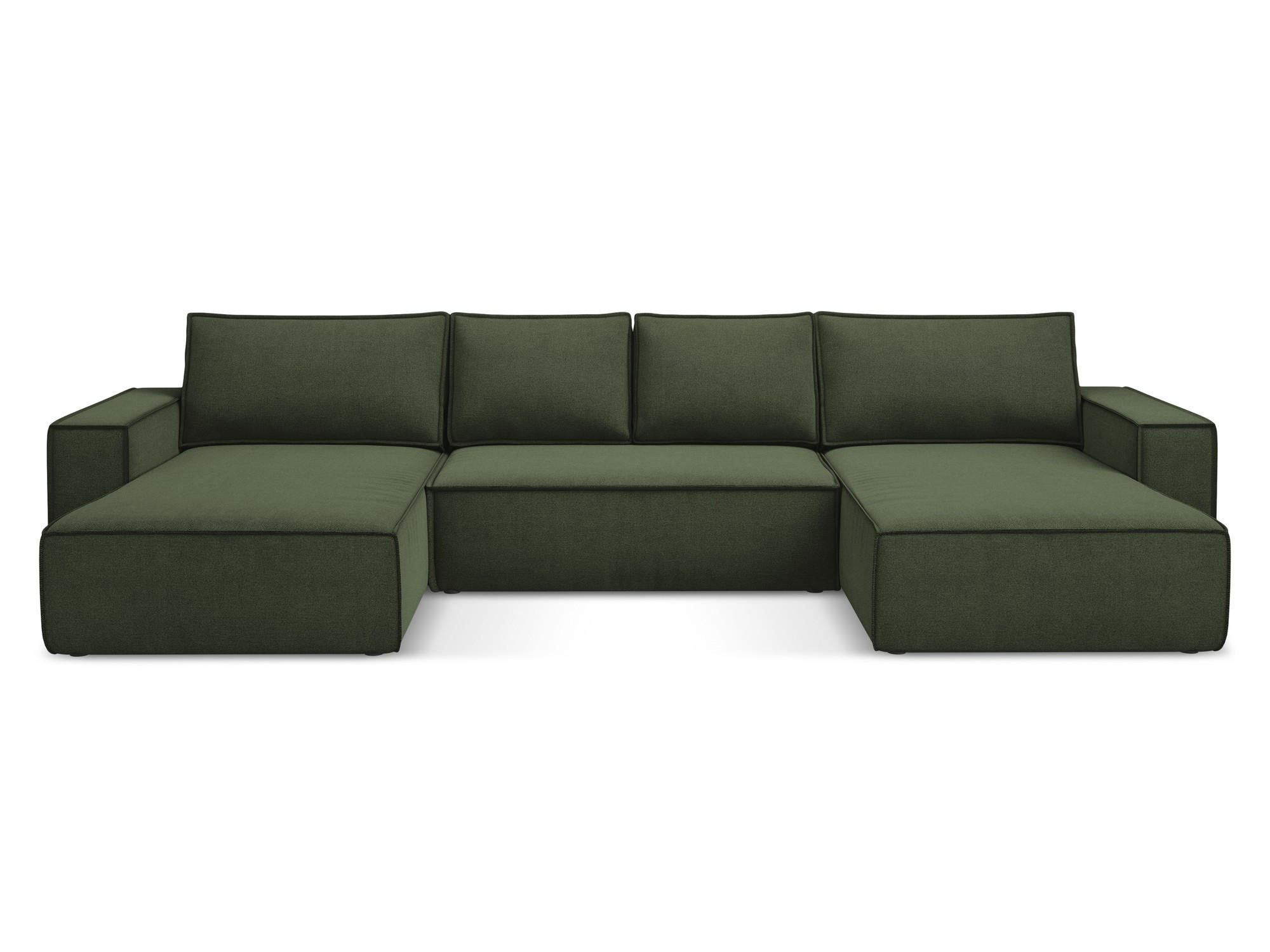 WOHNLANDSCHAFT Strukturstoff Stoff Grün - Schwarz/Olivgrün, Kunststoff/Textil (398/82/185cm) - Makamii