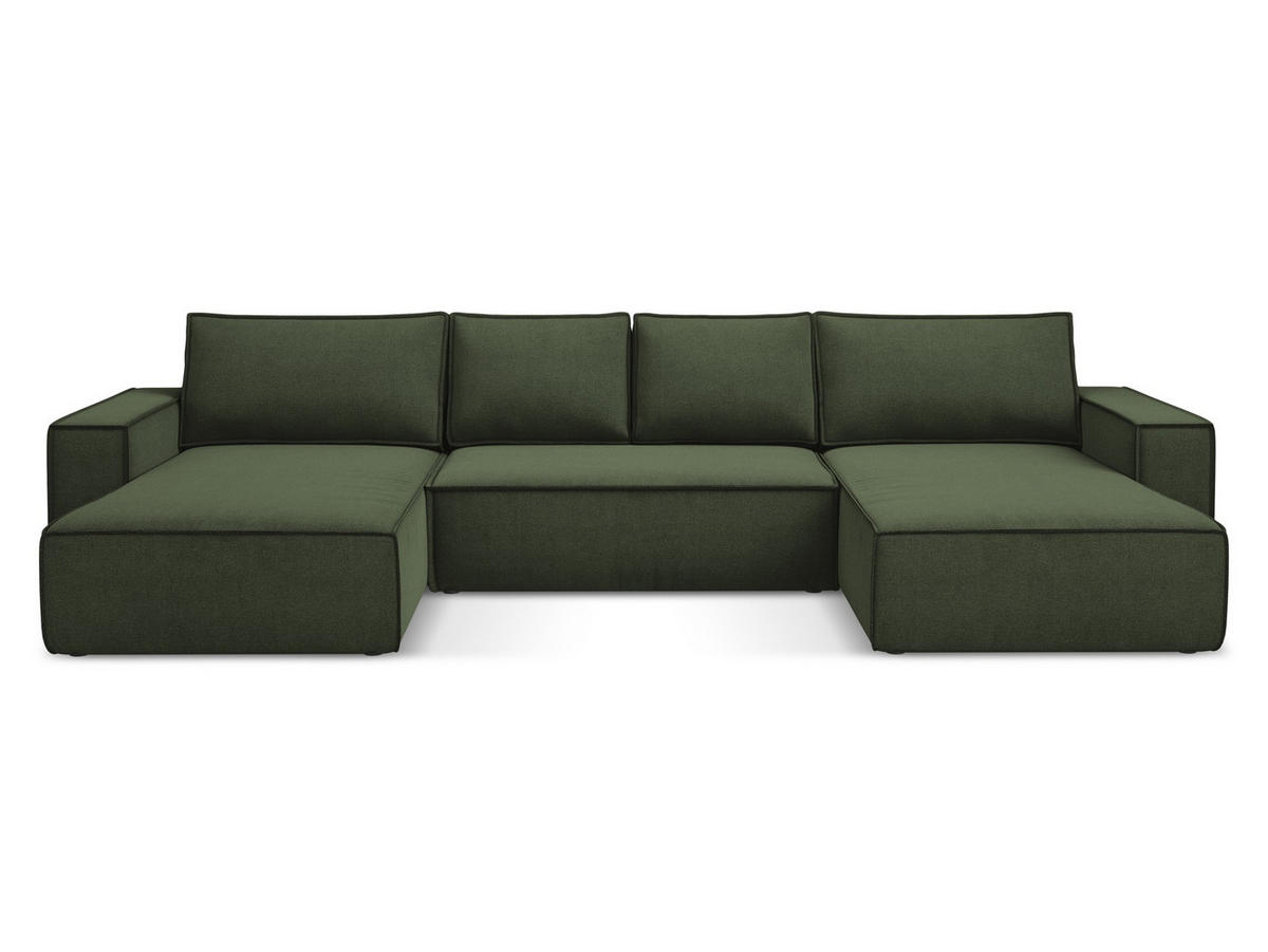 WOHNLANDSCHAFT Strukturstoff Stoff Grün - Schwarz/Olivgrün, Kunststoff/Textil (398/82/185cm) - Makamii