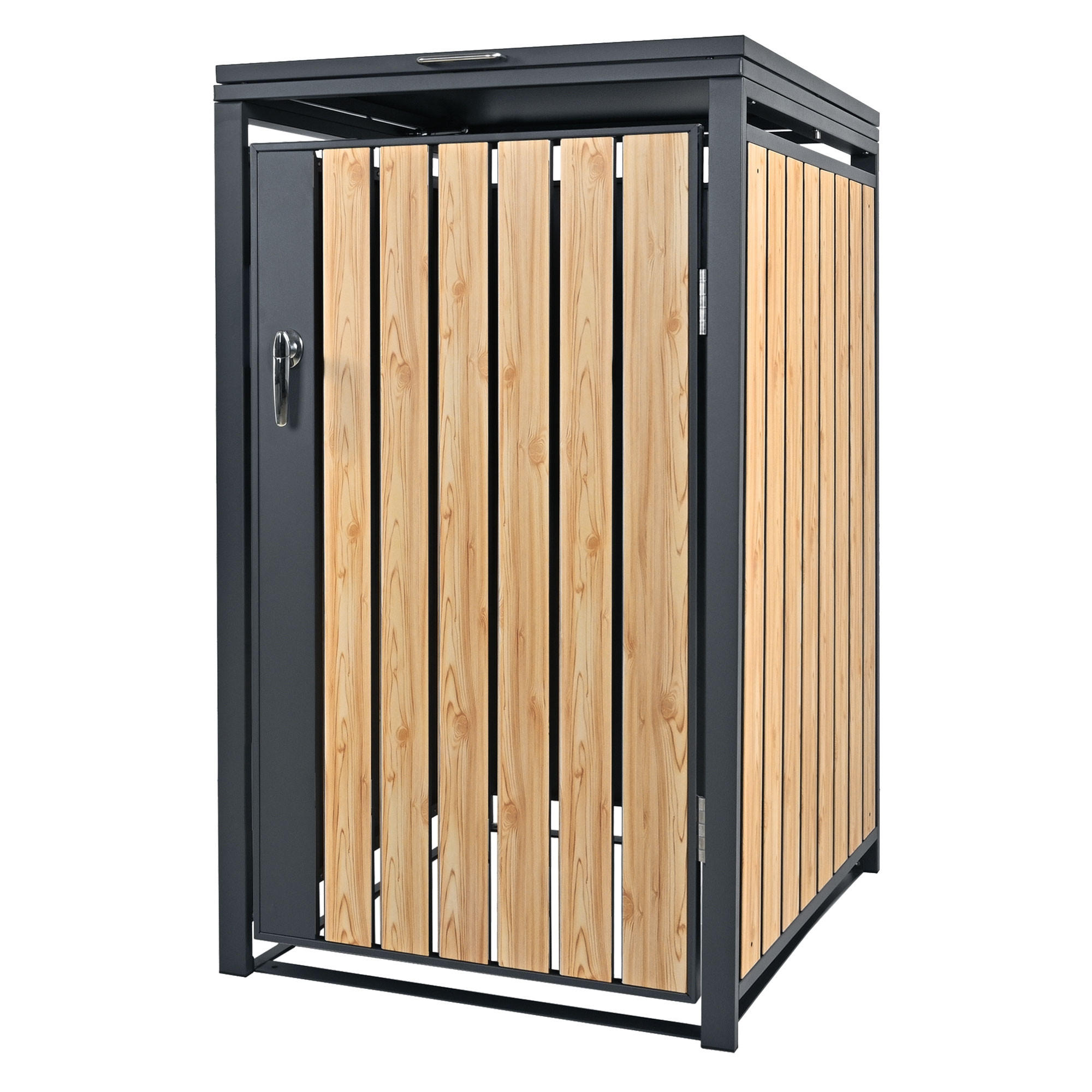MÜLLTONNENBOX 1er Anthrazit-Lärchenoptik - Naturfarben, Metall (80/116.3/68cm) - ML-DESIGN