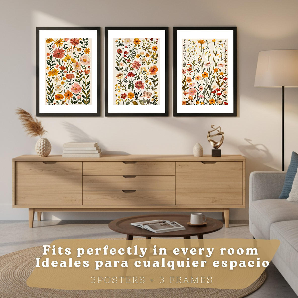 PLAKAT Sada 3 Kytice A4 Černý rám - černá, papír (29.7/1/21cm) - Nacnic