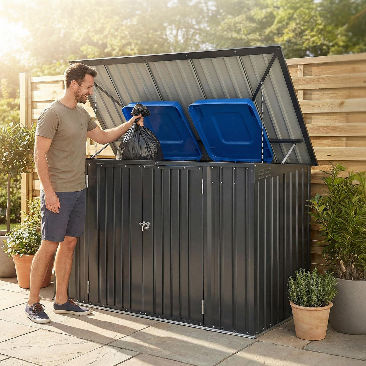 MÜLLTONNENBOX Namur Grau - Anthrazit, Metall (200/128/105cm) - Juskys