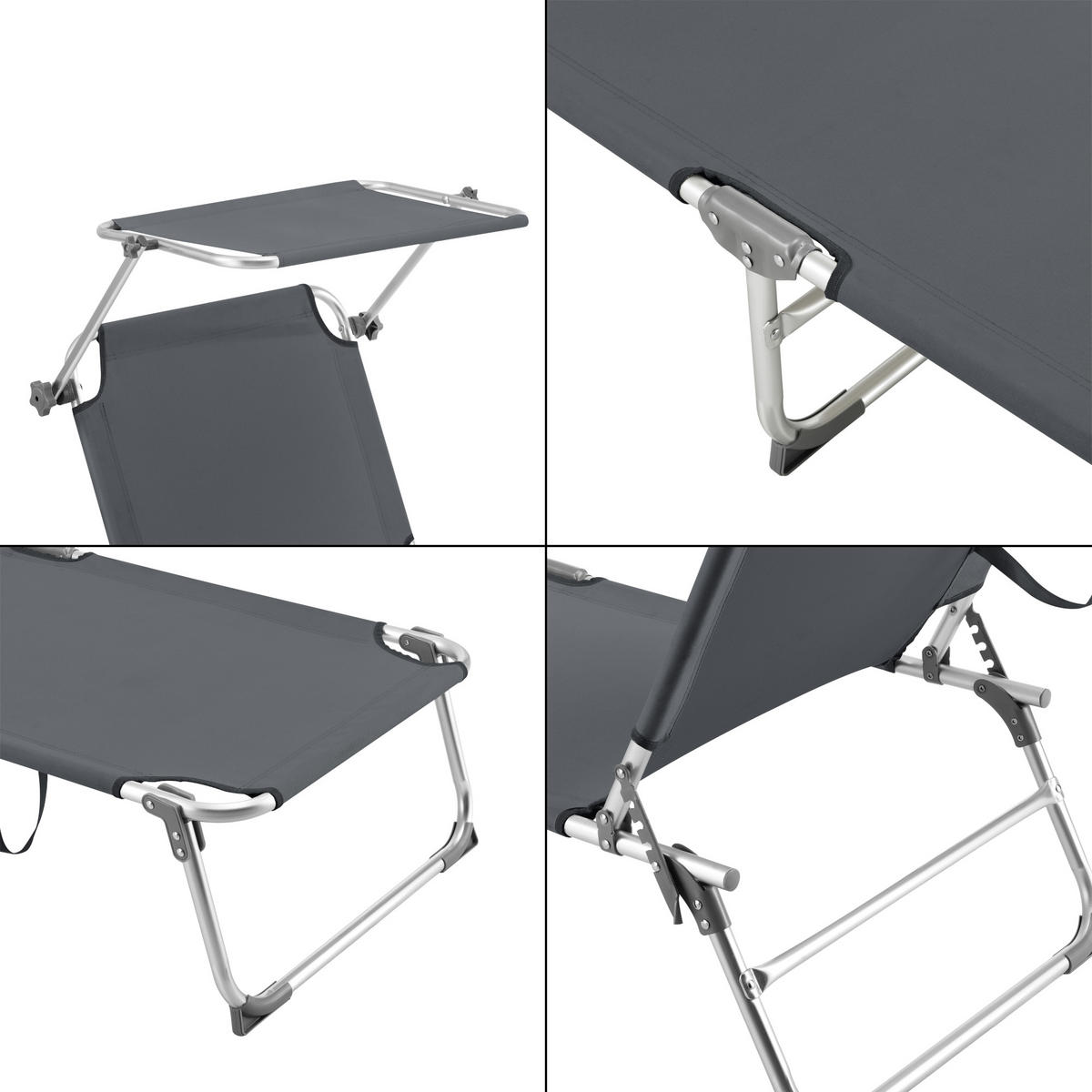 SONNENLIEGE Legorreta - Dunkelgrau, Textil/Metall (189/28/57cm) - [en.casa]