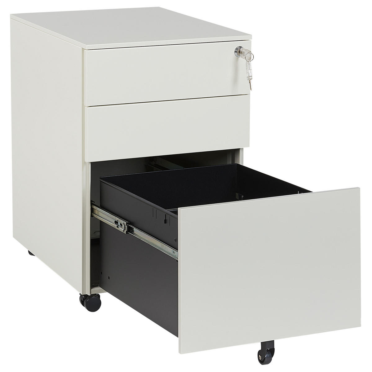 AKTENSCHRANK Metall cremeweiß 3 Schubladen mit Rollen Cami - Weiß, Metall (39/60/50cm) - Beliani