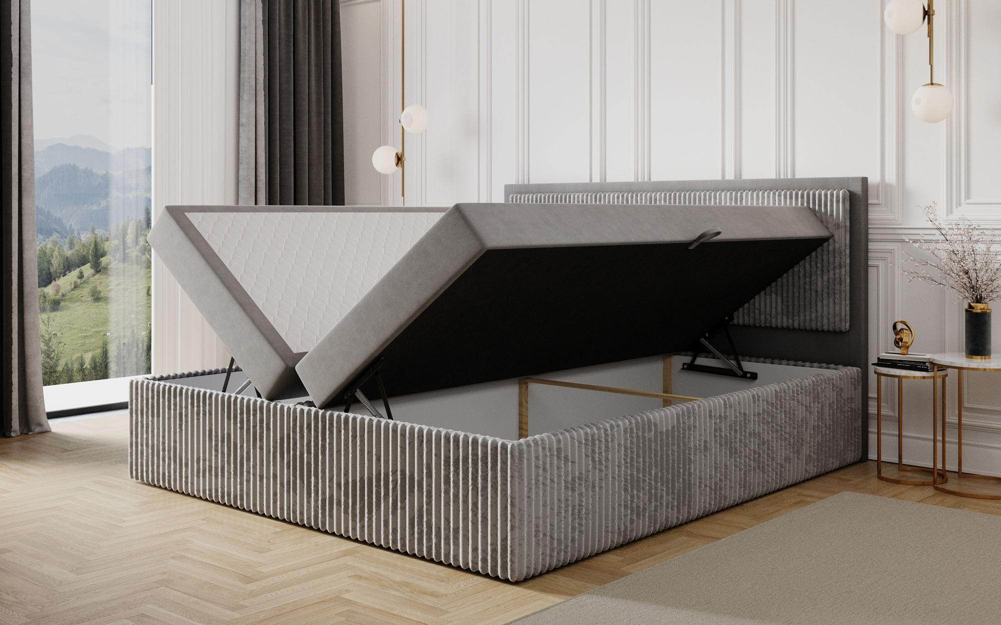 Thumbnail - Fun Möbel Boxbett, Hellgrau, Textil, 140x200 cm, Schlafzimmer, Betten, Boxspringbetten