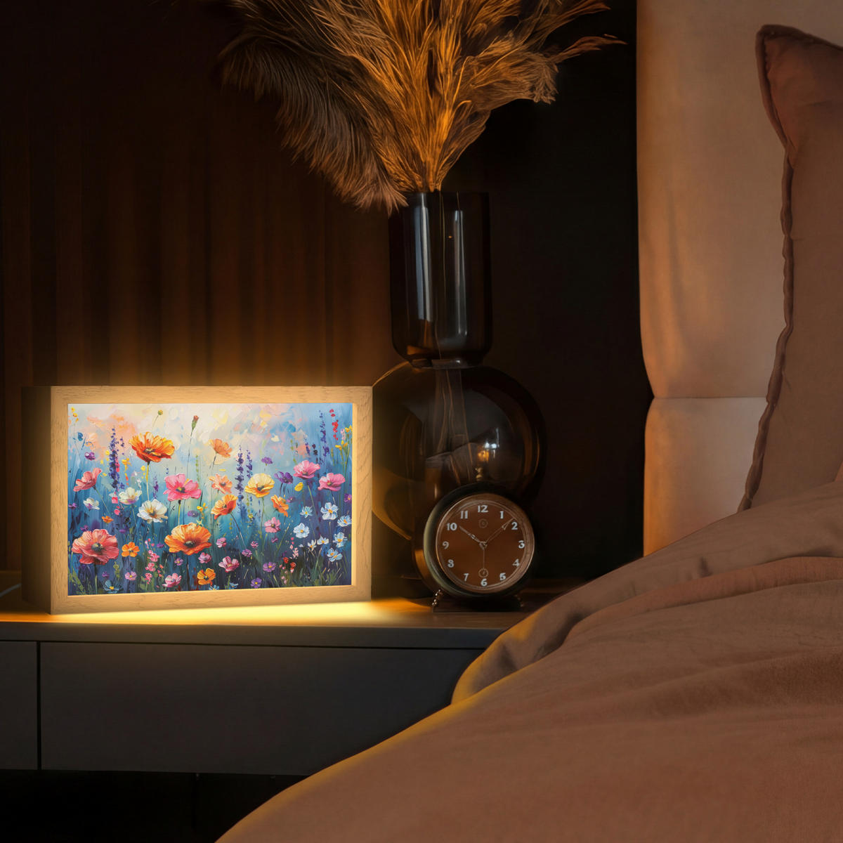 STOLNÍ LAMPA Květiny - Příroda - Akvarel - Umění 30x20 cm - starorůžová, kompozitní dřevo (8/30/20cm) - OnlyWow