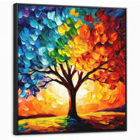 LEINWAND Bilder mit Rahmen - Baum - Kunst - Natur - Sonnenuntergang - 90x90 - Multicolor, Textil (90/90cm) - MuchoWow