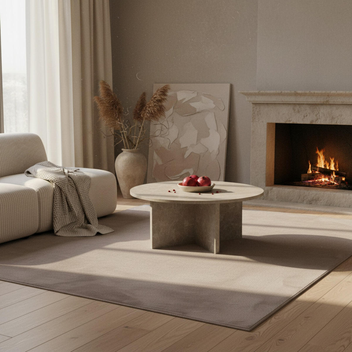 COUCHTISCH rund in Stein-Optik – modernes Design in Großformat, Beige 60x60x33 cm - Beige, Holz/Holzwerkstoff (60/60/33cm) - KADIMA DESIGN