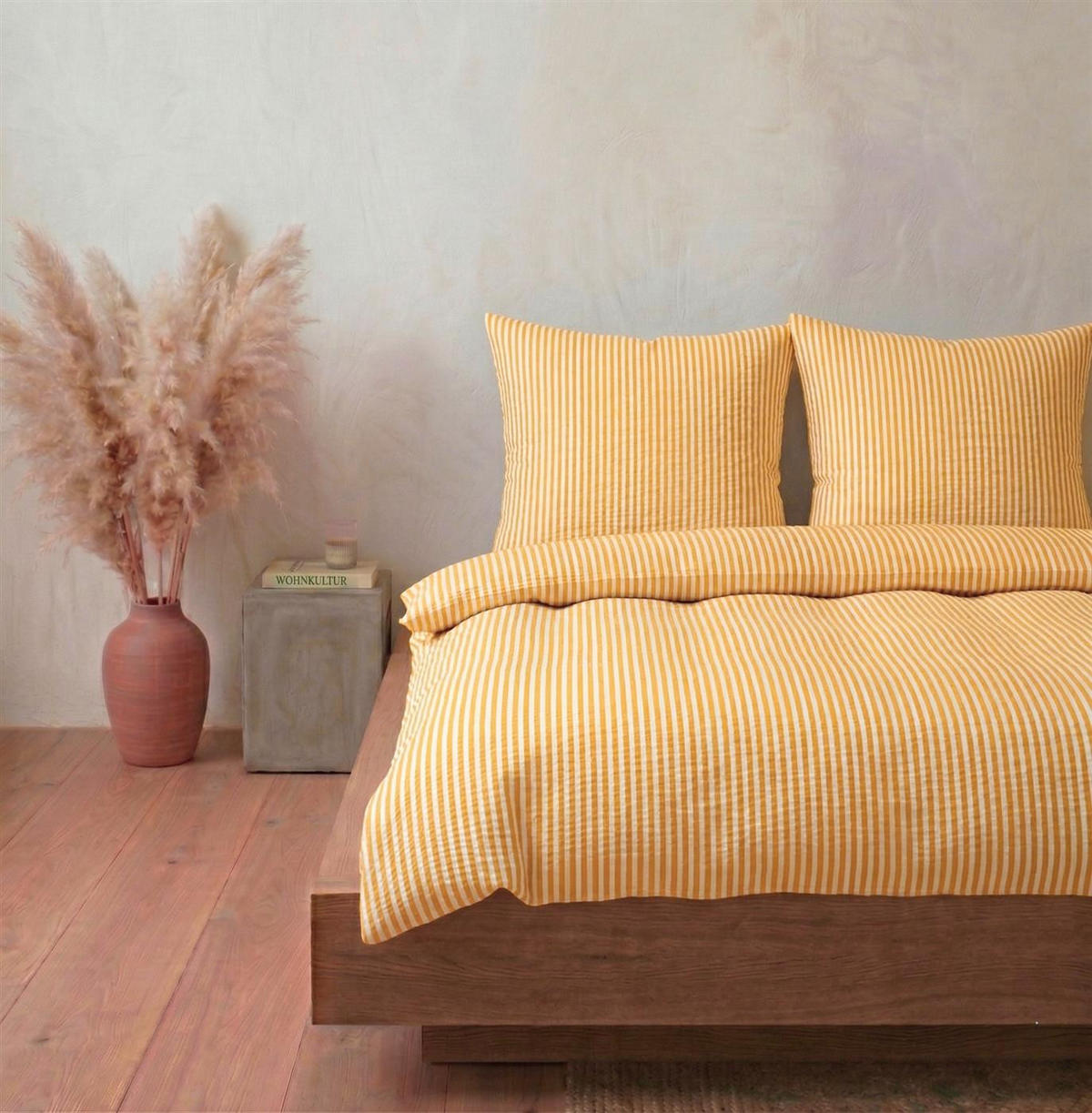 SEERSUCKER-BETTWÄSCHE 155x220 gestreift Sommer Bettbezug Bügelfrei aus 100% Baumwolle, Bettbezüge Streifen Muster Gelb - Gelb, Textil (155/220cm) - Carpe Sonno