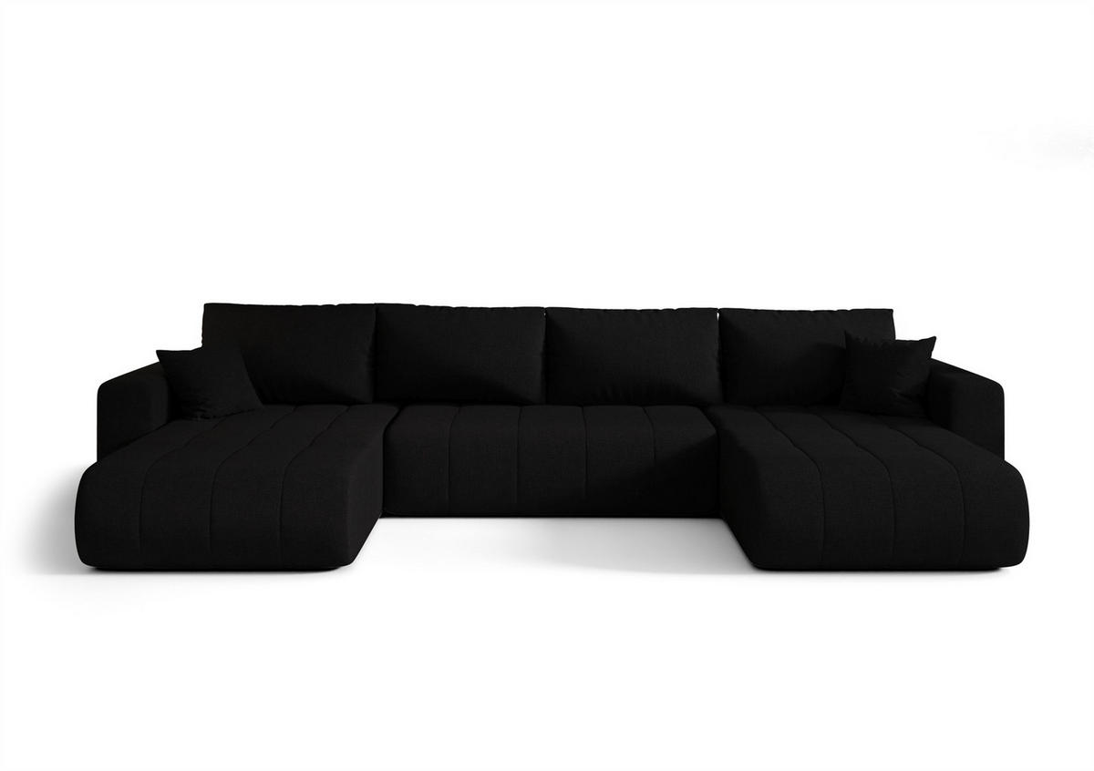 WOHNLANDSCHAFT Camila In Wind - Schwarz, Holzwerkstoff/Textil (384/85/175cm) - Fun Möbel