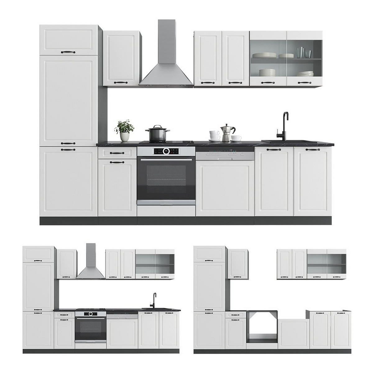 KUCHYNSKÝ KÚT R-Line Biely vidiecky dom/antracit 300 cm bez pracovnej dosky - biela/antracitová, kompozitné drevo (300/206.8/46cm) - Vicco
