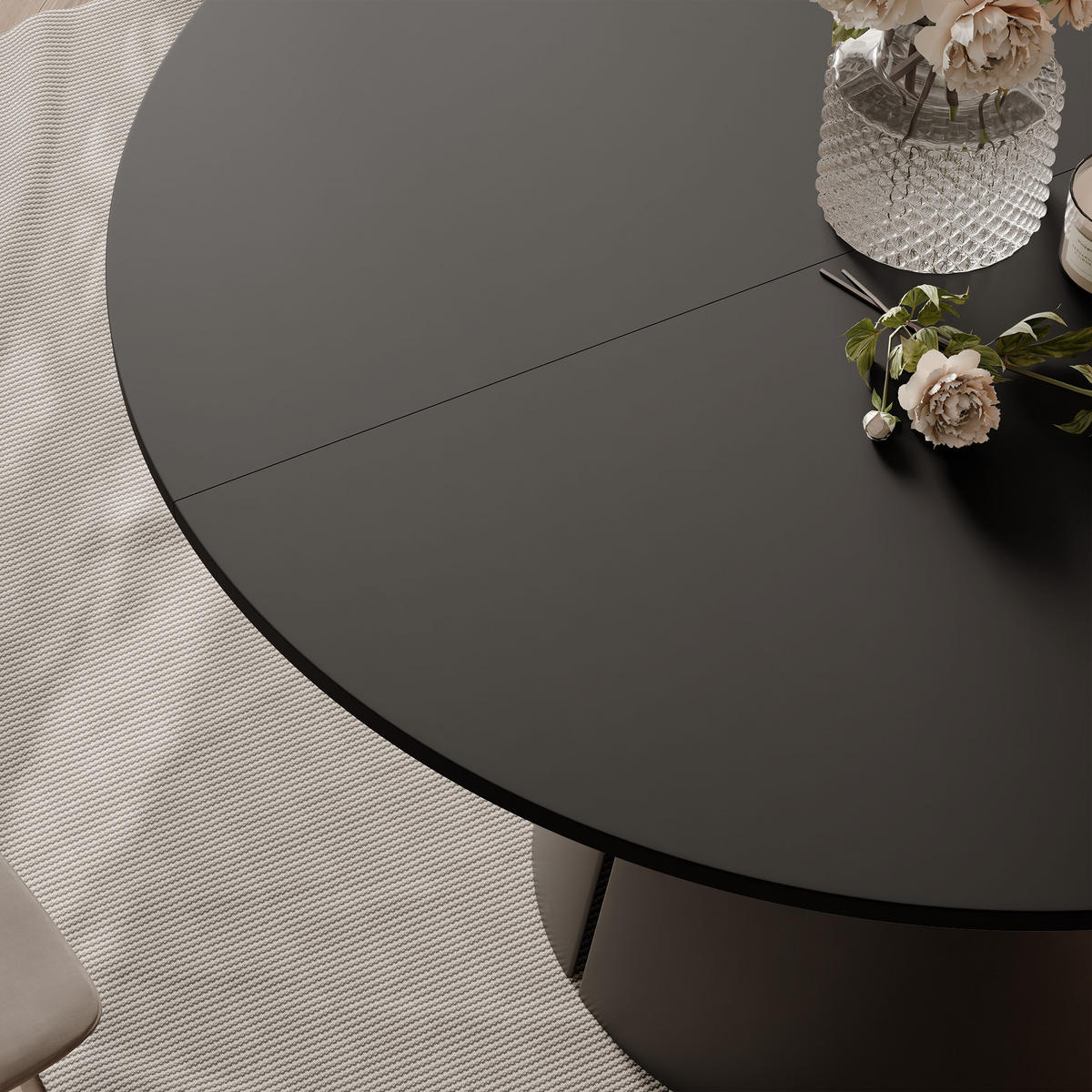 AUSZIEHTISCH BASE 120-196/76 cm, Schwarz - Schwarz, Holzwerkstoff/Metall (120/120/76cm) - Idohome