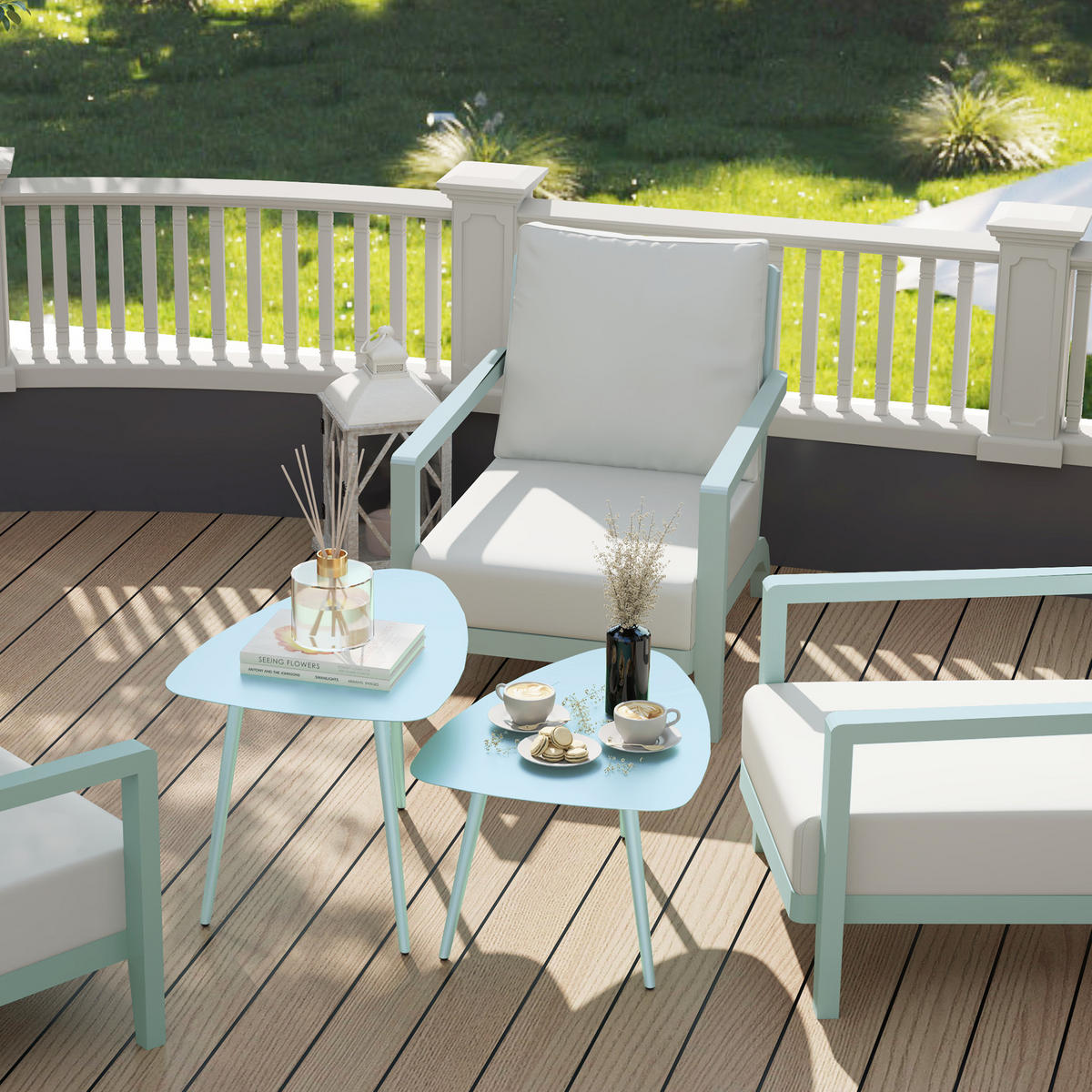COUCHTISCH 2er-Set DE-14136 ineinanderstellbar, dreieckig Hellblau - Hellblau, Metall (65/45/45cm) - ComfortXL