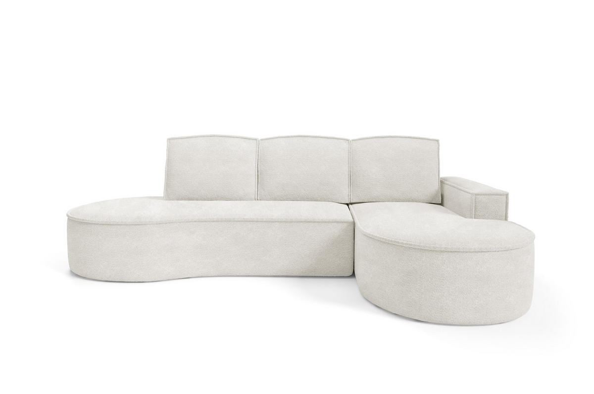 ECKSOFA MOLLY mit Schlaffunktion – Halbrund, freistehend, Liegefläche 140x207 cm, 3 Kissen, Curio-Stoff, 277x157x88 cm, Rechts, Weiß - Weiß, Holz/Textil (277/157cm) - DomoHome