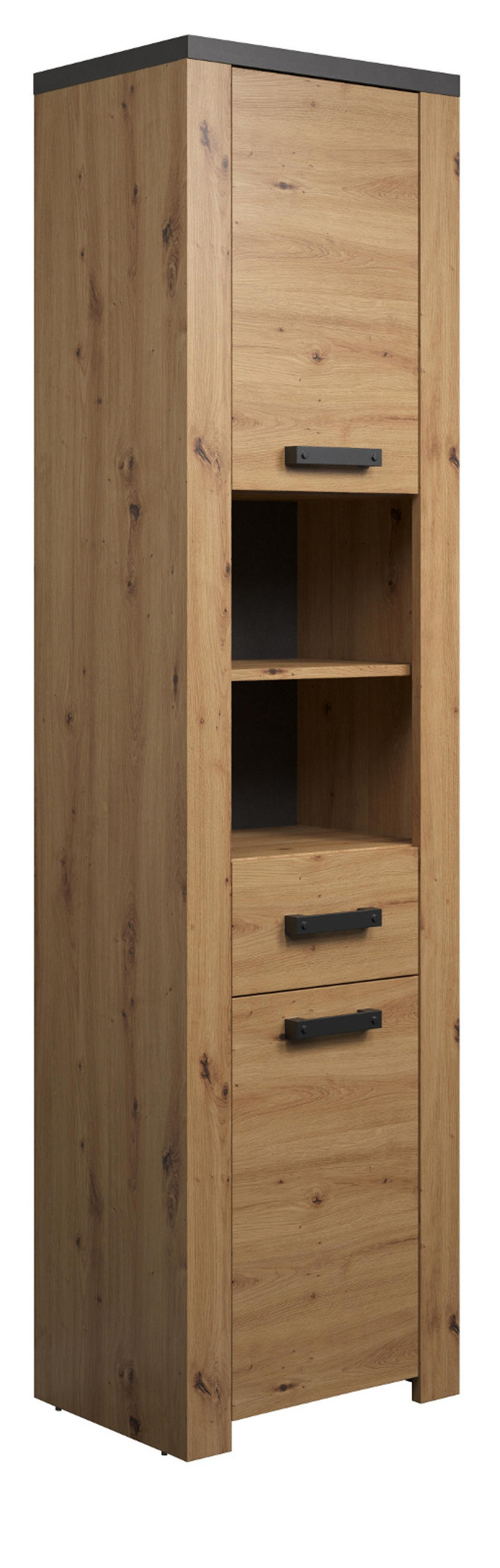 HOCHSCHRANK Eiche Artisan, grau 53 x 196 cm, Badschrank Türanschlag wechselbar - Eichefarben/Schwarz, Holzwerkstoff/Kunststoff (53/196/35cm) - Top.Furn