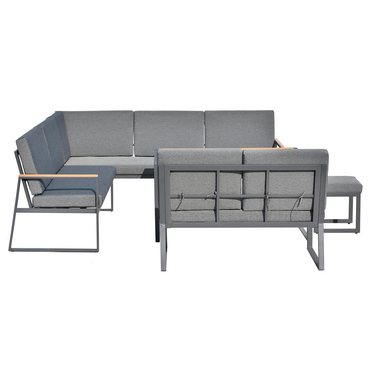 LOUNGEGRUPPE - 5-teilig - Stahl / Webstoff - Grau - Grau, Kunststoff/Textil - home24