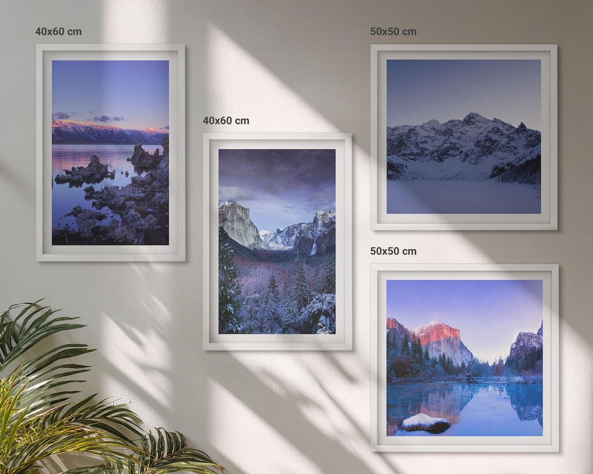 BILDER SET 4er Set - 50x50 cm & 40x60 cm Weißer Rahmen - Berglandschaften, Sonnenuntergang, Wasser - Weiß, Kunststoff (50/50cm) - TULUP