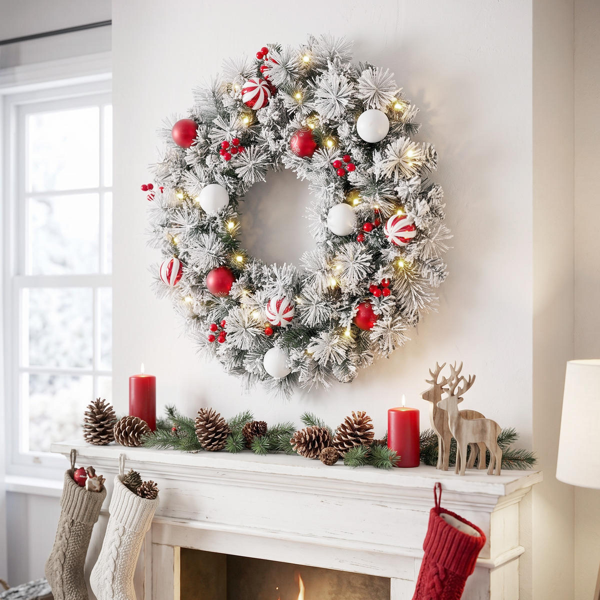 BELEUCHTETER Weihnachtskranz Grün 60.0/60.0/12.0 cm - Grün, Kunststoff (60cm)