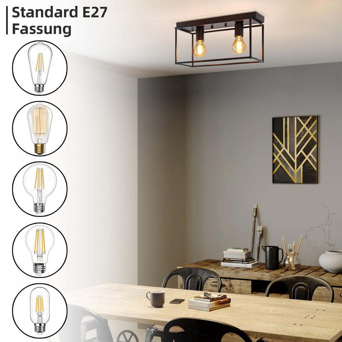 DECKENLEUCHTE Celestyn 38/18/15 cm - Schwarz, Metall (38/18/15cm) - ZMH