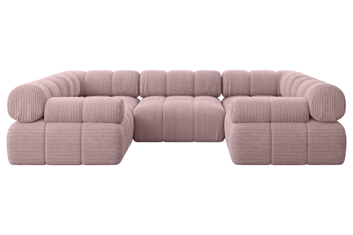 WOHNLANDSCHAFT modulares Sofa Birno-U1 - 285x190x70 cm Rosa Cord - Rosa, Holzwerkstoff/Textil (285/70/190cm) - ALTDECOR