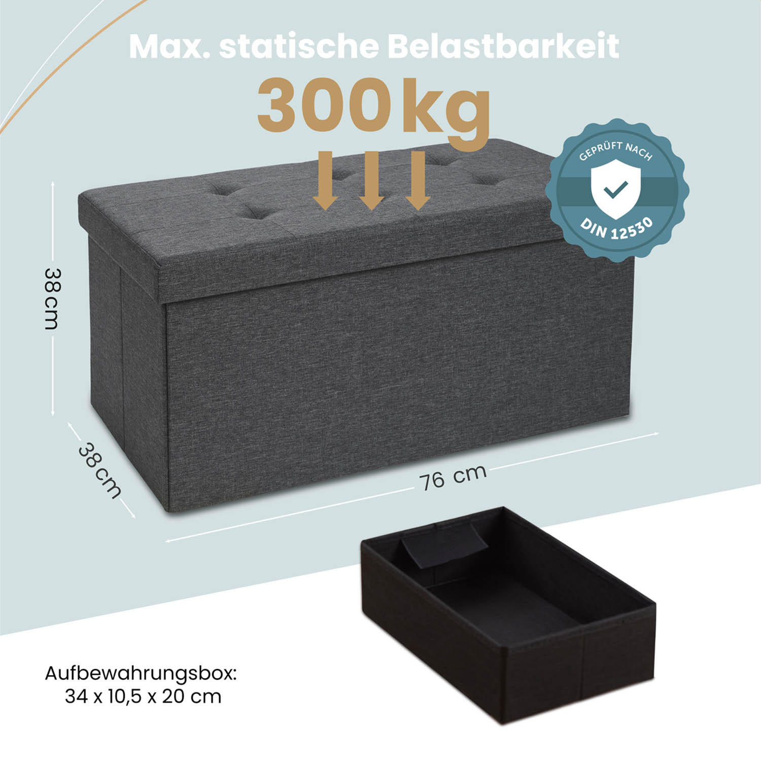 SITZBANK 76/38/38 cm + extra Box, Dunkelgrau - Dunkelgrau, Kunststoff (38/38/76cm) - Blumtal