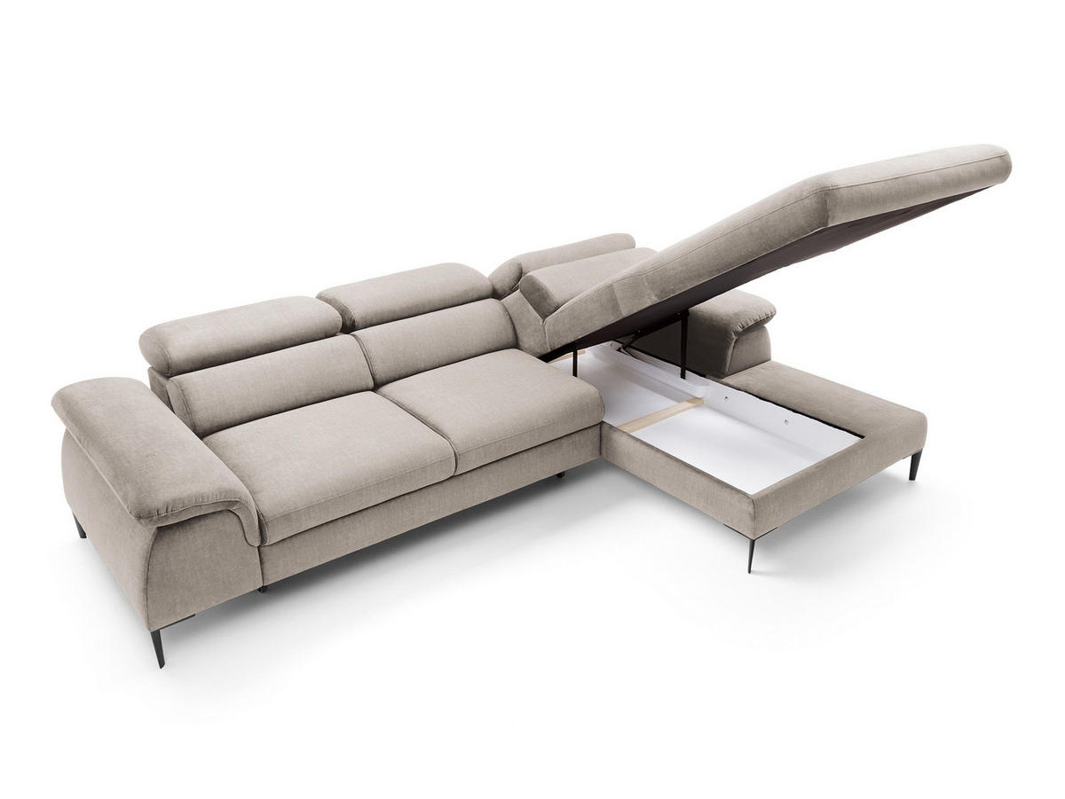 ECKSOFA MESTO Beige Velours-Stoff mit Schlaffunktion - Beige, Holz (288/182cm) - MASSENO