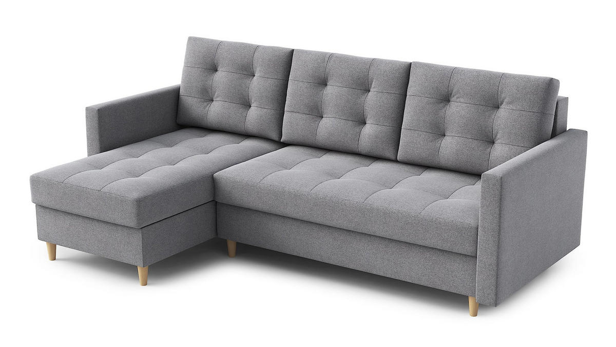 ECKSOFA DIVO 224x103 cm, Schlaffunktion, Grau, Links - Grau, Holz/Textil (144/224cm) - DomoHome