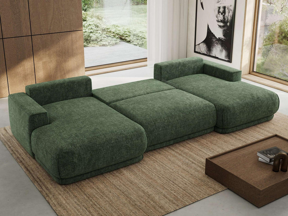 SEDACIA SÚPRAVA RINA U Tmavozelená Hrubo tkaná ženilka - čierna/tmavozelená, textil/plast (360/85/170cm) - MKS