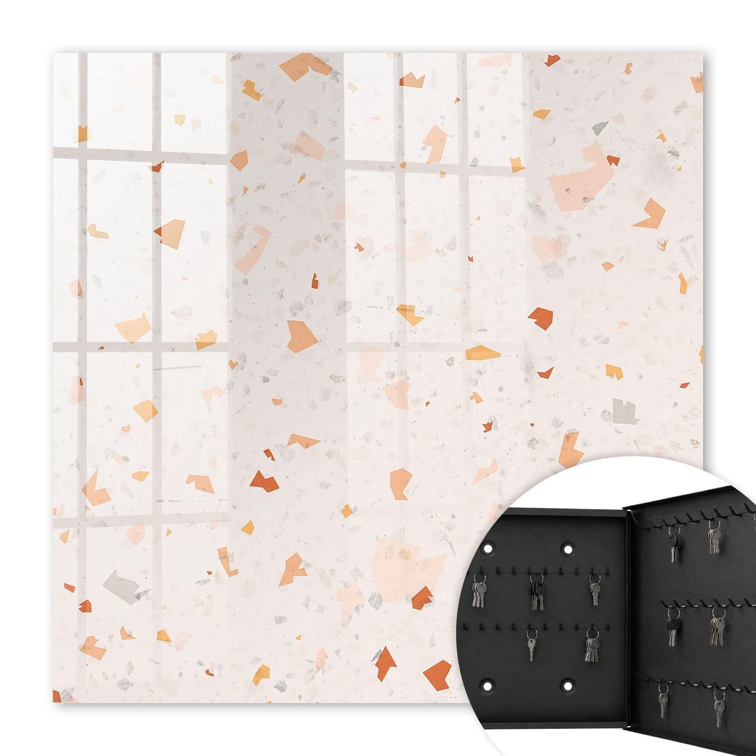SCHLÜSSELBOX Schwarz 30x30 cm- Türöffnung nach rechts - Elegantes Mosaik - Beige, Metall (30/30/5cm) - TULUP