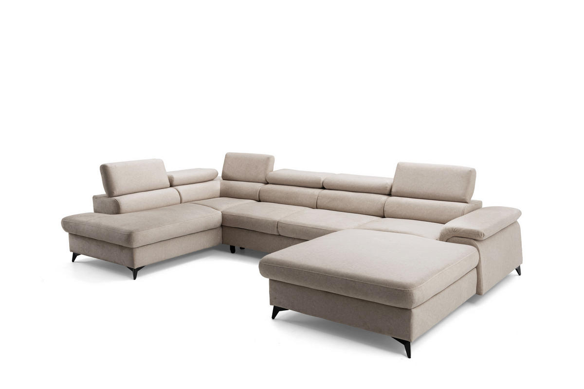 ECKSOFA U-Form PLAZA U Rechts mit Schlaffunktion 125x256 Velours Dunkelbeige - Beige/Creme, Holz/Kunststoff (210/95/350cm) - Muffo