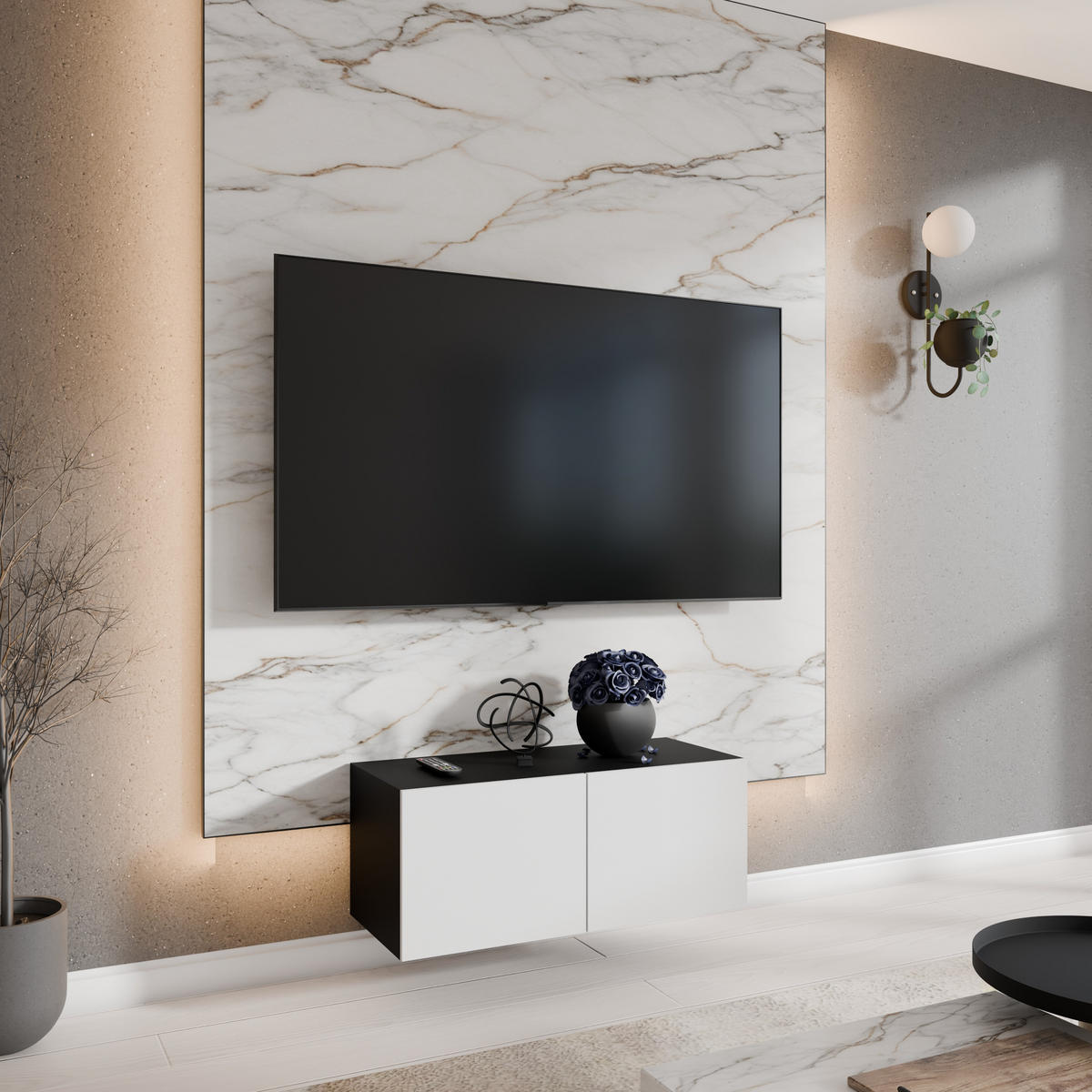 TV-SCHRANK Leo 100 cm, zweitürig, schwarz, weiß - Schwarz/Weiß, Kunststoff (100/40/41cm) - Margaret Hadas24