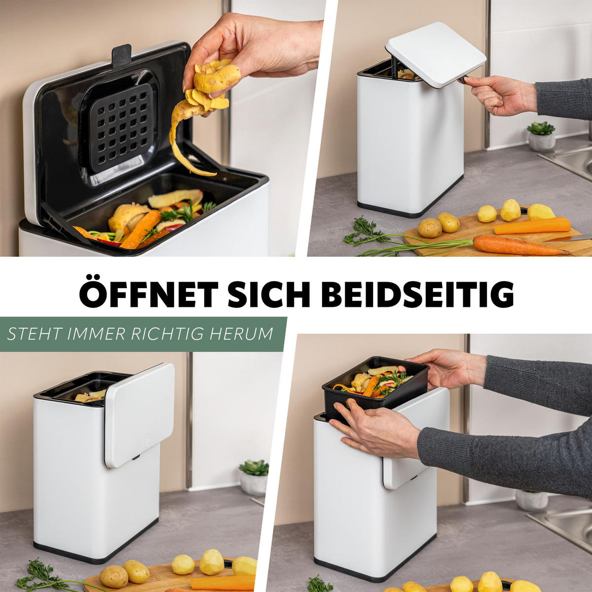 BIOMÜLLEIMER 6L, weiß - Weiß, Metall (26/29.5/14cm) - eluno