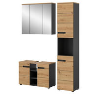BADMÖBEL-SET Eiche, grau 3-teilig 133 cm, Komplettset mit Soft-Close - Schwarz/Eiche Artisan, Glas/Holzwerkstoff (133/193/34cm) - Inn.Furn