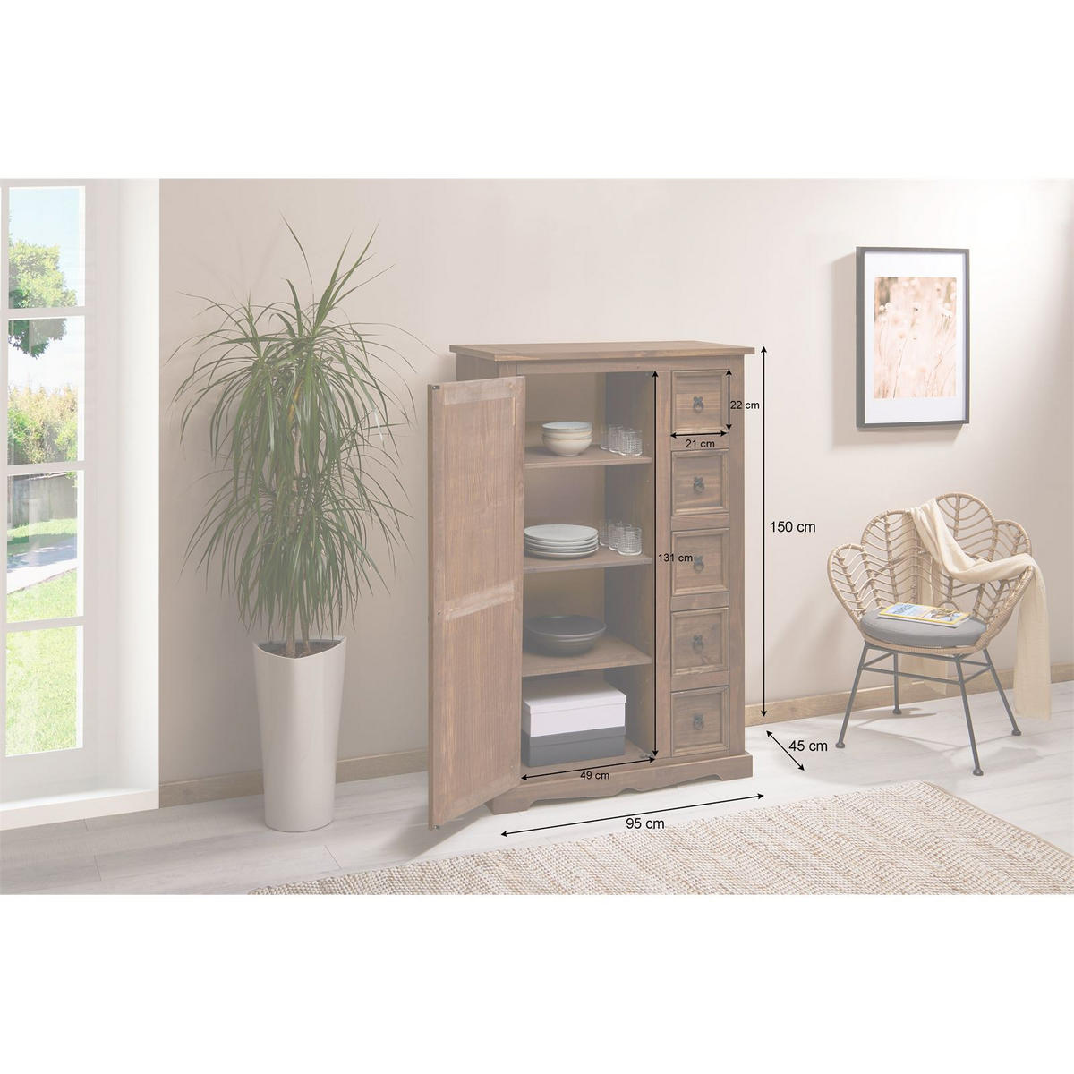 KOMMODE TEQUILA braun - Braun, Holz (95/150/45cm) - IDIMEX