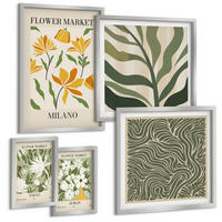 BILDER SET 5er Set - 50x50 cm & 20x30 cm & 40x60 cm Silberner Rahmen - Pflanzenmuster, Boho-Dekorationen - Silberfarben, Kunststoff (40/60cm) - TULUP