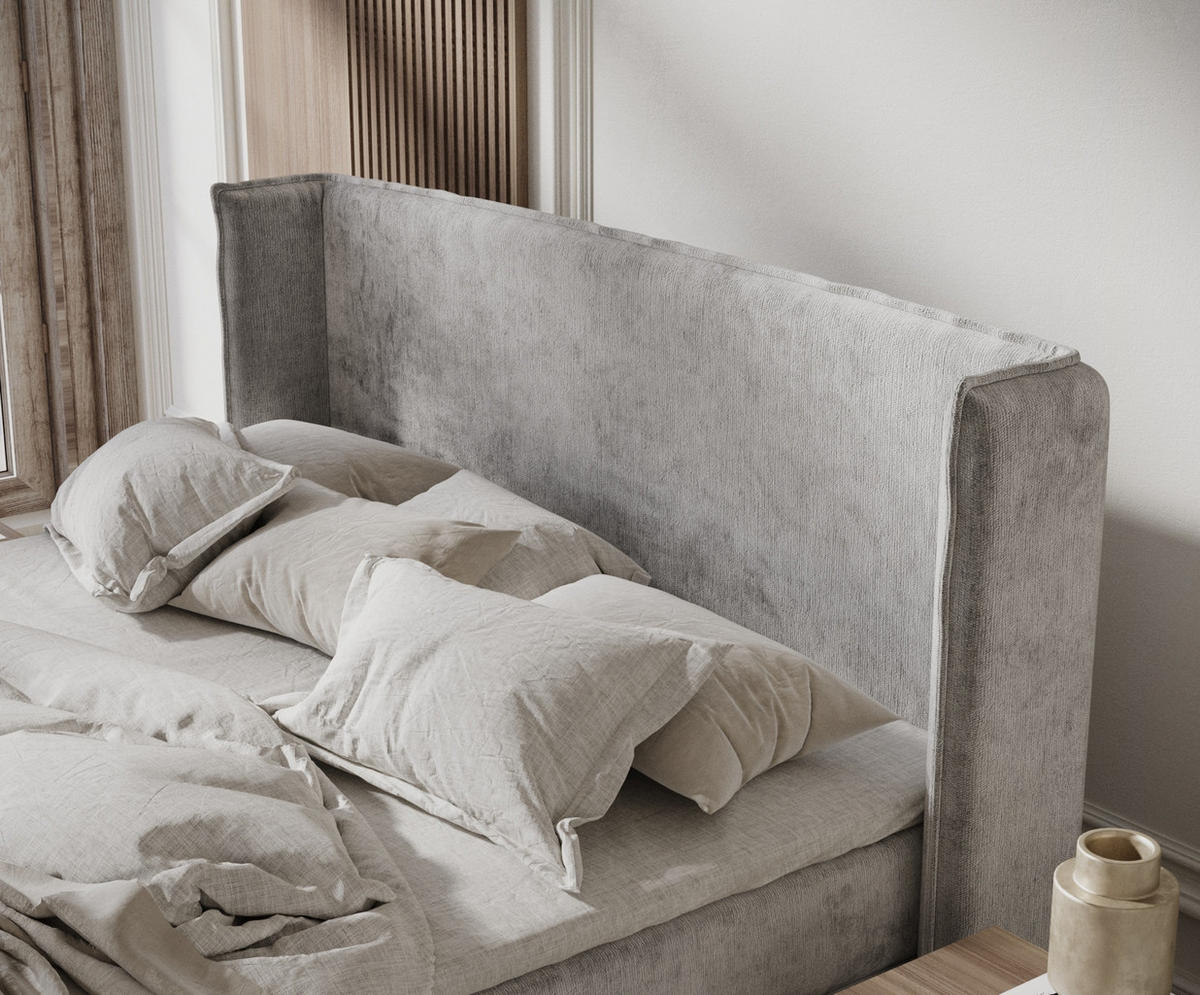 KONTINENTALBETT Ardis Hellgrau 140/200 cm mit Matratze und Topper - Hellgrau/Schwarz, Holz/Holzwerkstoff (140/200cm) - Maison de Reve