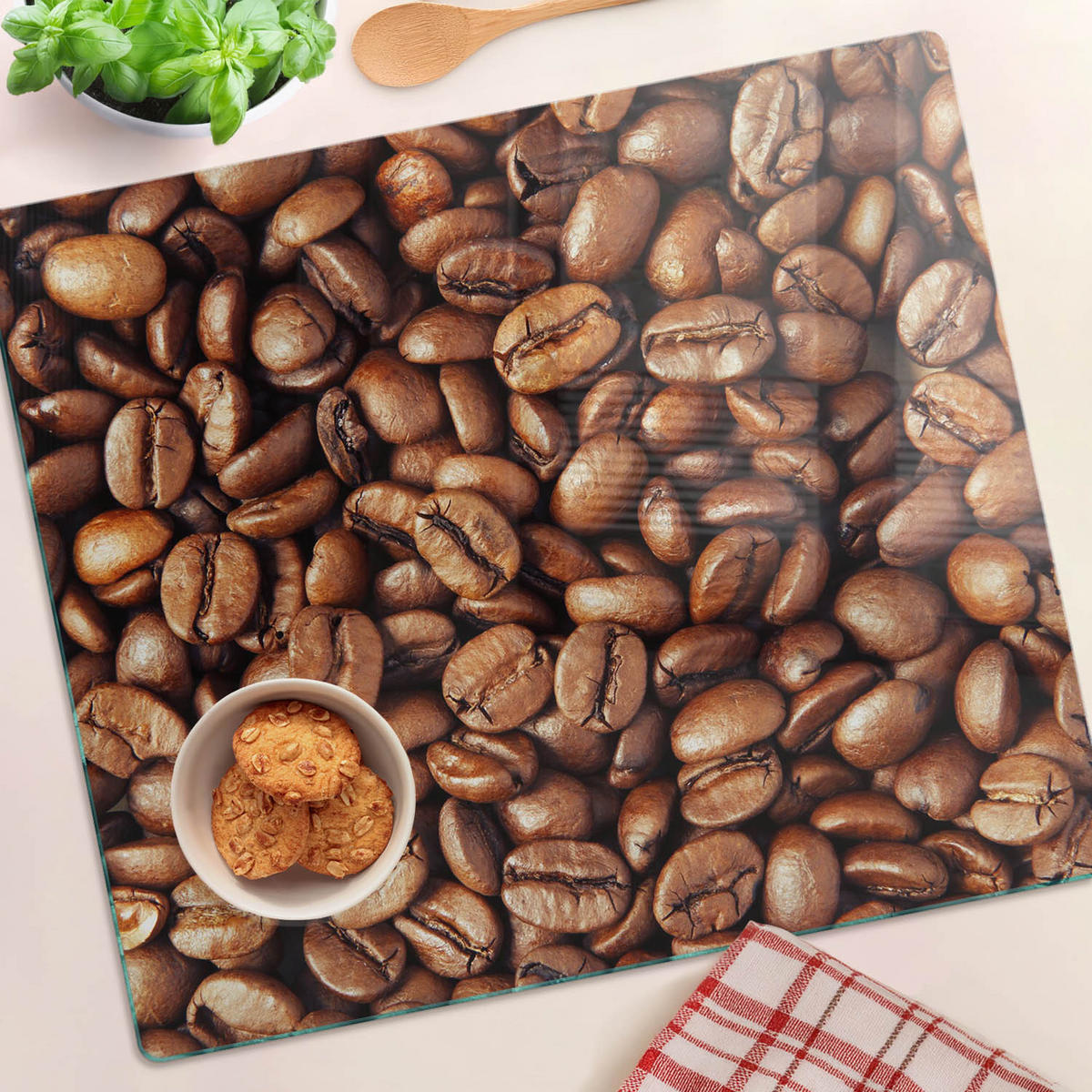 GLASPLATTE 60x52 cm Kaffeebohnen - Braun, Glas (60/0.4/52cm) - TULUP
