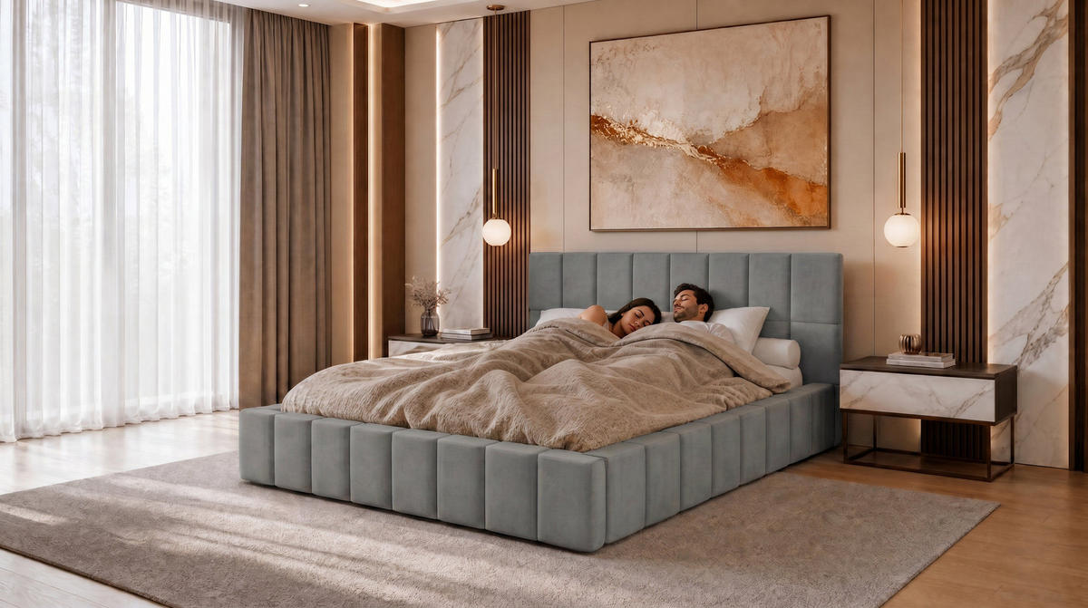 POLSTERBETT 180x200 cm, Alma, Doppelbett mit Bettkasten, Lattenrost aus Holz, Velourstoff, Grau - Grau, Holz/Textil (180/200cm) - Marpur