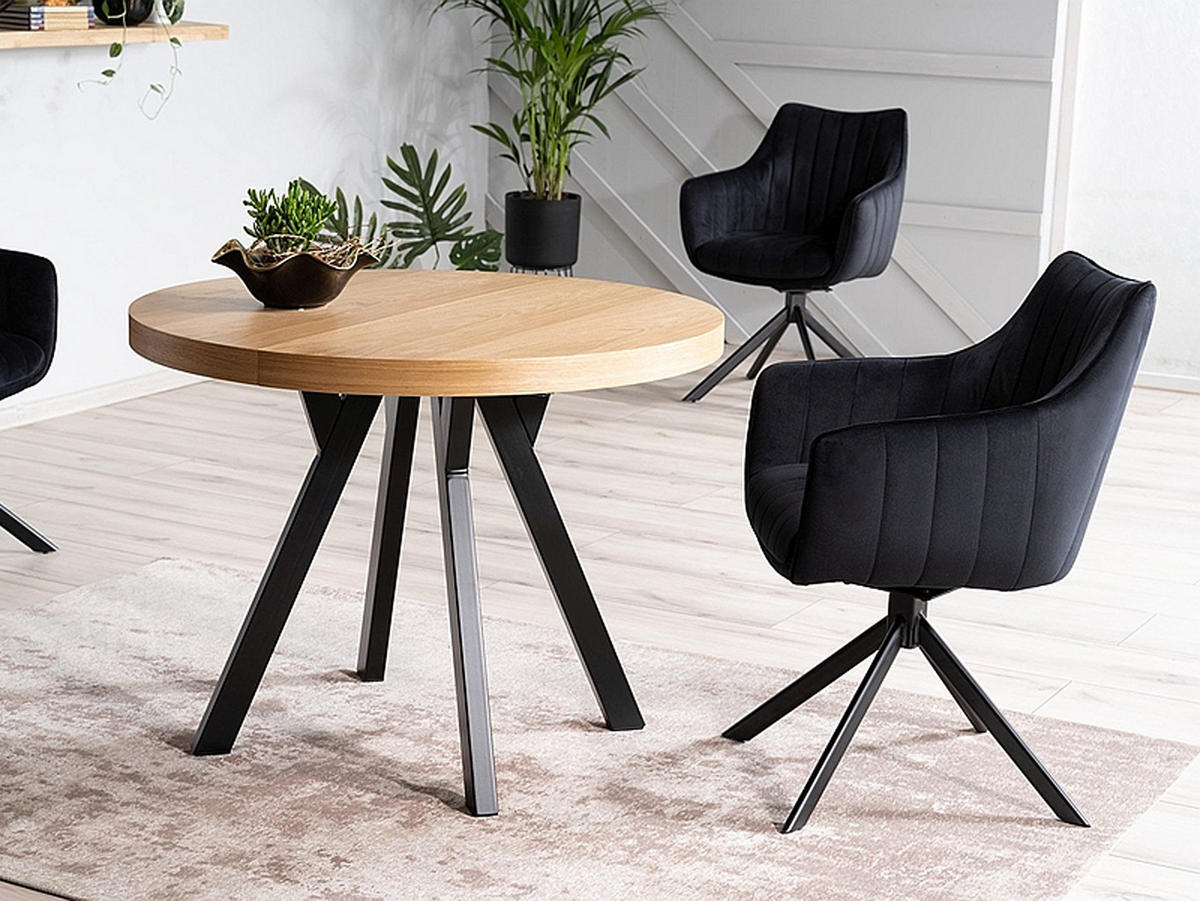 ESSTISCH rund Eiche Natur - Schwarz ausziehbar - Eichefarben/Schwarz, Holzwerkstoff (100/100/76cm) - designimpex