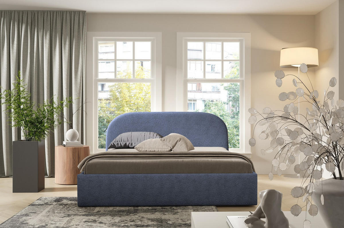 POLSTERBETT Luna Dunkelblau 180x200 cm, mit Bettkasten und halbrundem Kopfteil - Dunkelblau, Holzwerkstoff/Textil (180/200cm) - Bettso