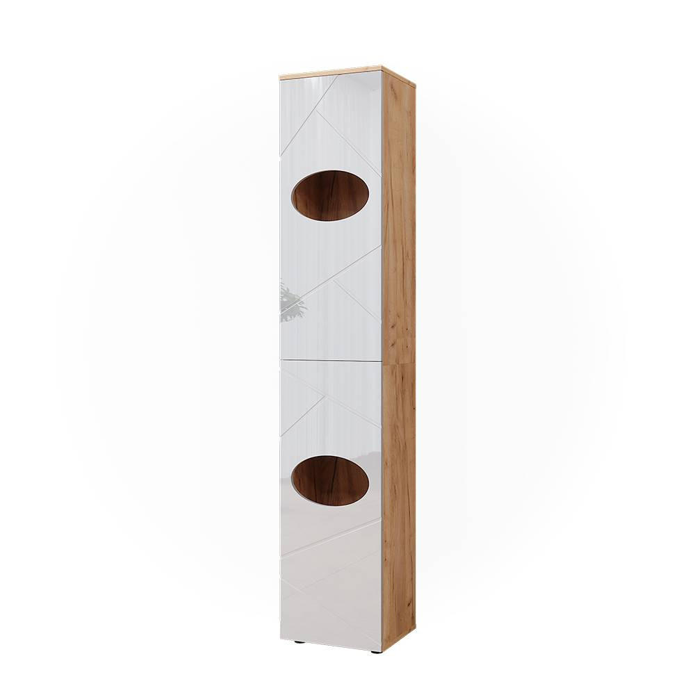 WÄSCHESCHRANK Irma Goldkraft Eiche/Weiß Hochglanz 37.2 x 192 cm - Honigeiche/Weiß Hochglanz, Holzwerkstoff (37.2/192/32cm) - Vicco