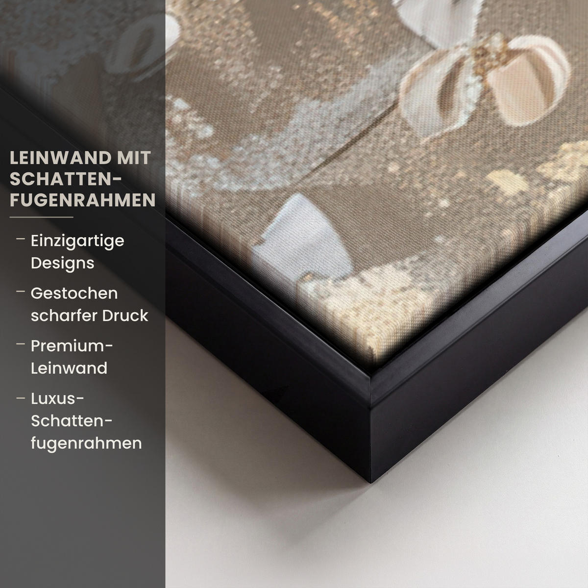 LEINWAND Bilder mit Rahmen - Blumen - Weiß - Gold - Beige - Luxus - 140x90 - Greige, Textil (140/90cm) - MuchoWow